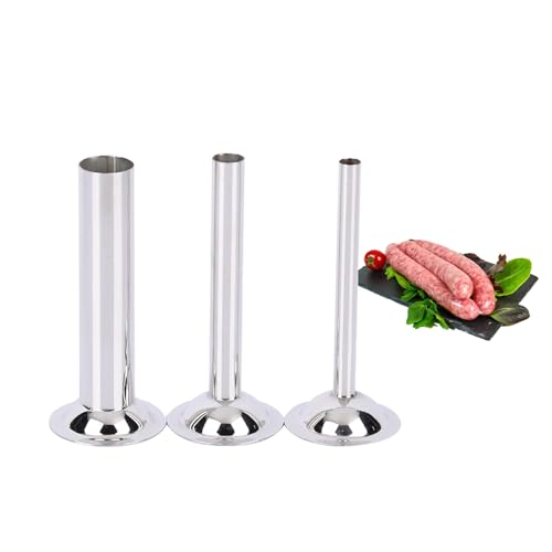 Lot de 3 Tubes de Saucisse, Entonnoir Saucisse en Acier Inoxydable 12/19/32 mm pour Hachoir à Saucisse Manuel Tubes Poussoir à Saucisse Outils de Remplissage pour Hachoir à Viande Taille 8