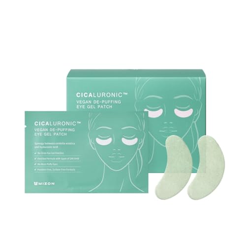 MIZON Patch vegano in gel Cicaluronico per gli occhi (21 paia) Antinfiammatorio con oro 24K e Cica, riduce il gonfiore, le occhiaie e le rughe (Cicaluronic Vegan De-puffing Eye Gel Patch)