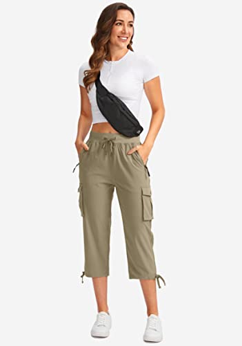 Soothfeel Calça capri feminina com 6 bolsos, leve, secagem rápida, viagem, caminhada, verão para mul