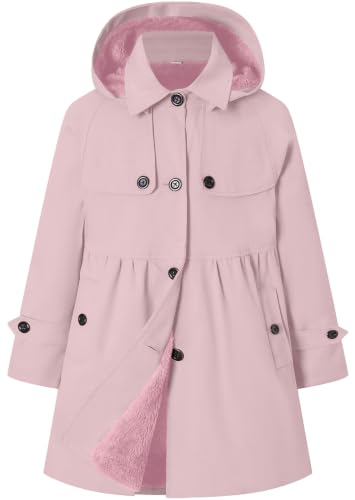 Image of Betusline Girl's Single Breasted Trench Coat Hooded Dress Coat Outerwear, 2-14 Years