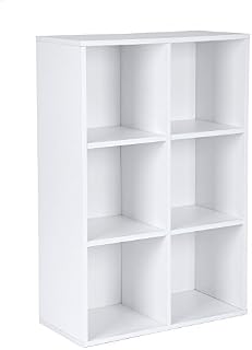 VASAGLE Wooden 3-Tier Bookcase Book Shelf Display Storage Shelf with 6 Compartments White LBC203D