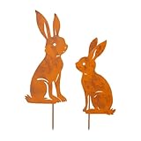 Scinzene Osterhasen Gartenstecker 2 Set Hasen Deko Ostern osterdeko Outdoor für Gartenstecker Ostern Garten Beet Balkon Terrasse Blumenstecker Frühling Oster deko Hasenfiguren 20 * 7.2cm 15 * 5.5cm