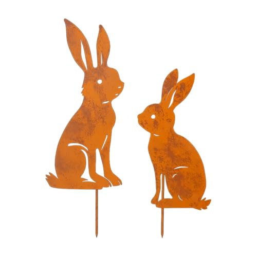 Scinzene Osterhasen Gartenstecker 2 Set Hasen Deko Ostern osterdeko Outdoor für Gartenstecker Ostern Garten Beet Balkon Terrasse Blumenstecker Frühling Oster deko Hasenfiguren 20 * 7.2cm 15 * 5.5cm