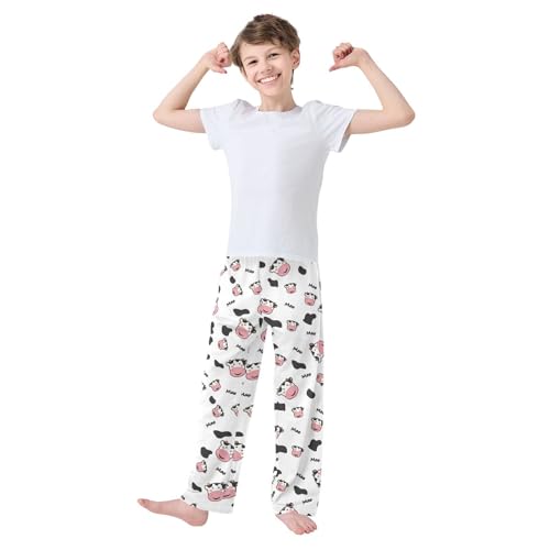 ZZXXB Milk Cow Moo Boys Long Pants Soft Trousers Elastic Waist Kids Lounge Bottoms with Pockets S-XL2