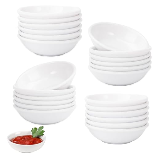 Bols à Sauces, 24 Pièces Vaisselle Sauce Soja, 8,8 x 2,2cm Rond Mini Bols à Trempette, Réutilisable Petit Vaisselle à Collation, Coupelles à Trempette, pour...