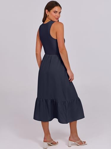 Image of ANRABESS Women Midi Dresses 2026 Summer Casual Sleeveless Sundress High Neck Tank Top Racerback Flowy Beach Dress & Pockets