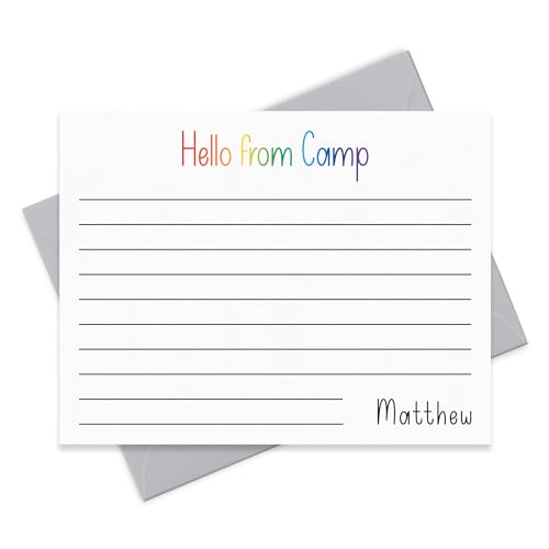 Personalized Summer Camp Note Card & Envelope Stationery Set for Children - Cute Kids Writing Set for Camp Notes Home, Sleepaway Camp Stationary for Boys or Girls (Rainbow)