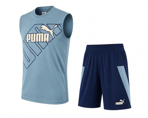 Image of PUMA Active Boys Shorts Set - 2 Piece Dry Fit Sleeveless Basketball Boys Athletic Shirts and Boy Shorts Matching Set (4-16)