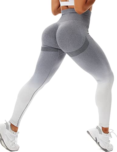STARBILD Leggins Sportivi da Donna Push Up Sexy, Pantaloni Palestra Vita Alta Scrunch, Senza Cuciture Calzamaglie per Yoga Fitness, F5930 Gradienti Grigio Bianco L