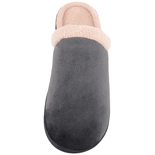 Chaussons mules d'hiver douillets en velours gris avec doublure polaire chaude femme - 2