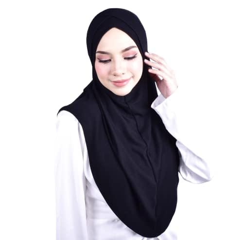 Mu Lan 4-Pleated Instant Hijab | Handmade from Rib Cotton | One Piece Easy Slip On Practical and Comfortable(L Size)