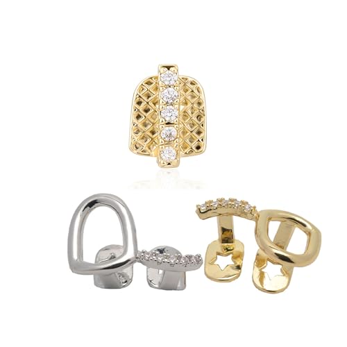 3 Piezas de Parrillas Huecas de Doble circón Hip Hop versátil Diario Streetwear Cool Diamond Embedded Gold Tooth Jewelry Accesorios