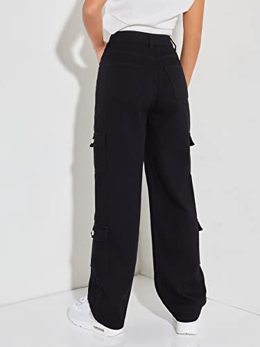 WDIRARA Women's Cargo Denim Pants High Waist Straight Leg Boyfriend Jeans with Pocket2