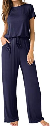 LAINAB Women Summer Casual Plain Loose Jumper Jumpsuits with Pockets Deep Blue L