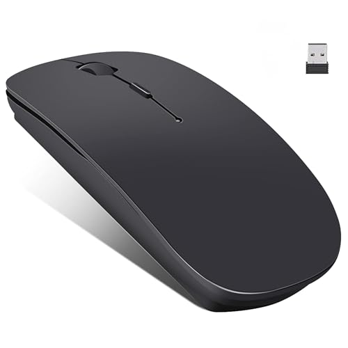Wireless Slim Mouse, 2.4GHz 1600 DPI, 3 Adjustment Levels, Noiseless, Mini, Home & Office, Windows (Black)