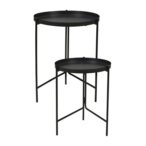 WELL HOME MOBILIARIO & DECORACIÓN Juego de 2 mesas auxiliares Redondas en Metal Negro Ø31 Ø36cm