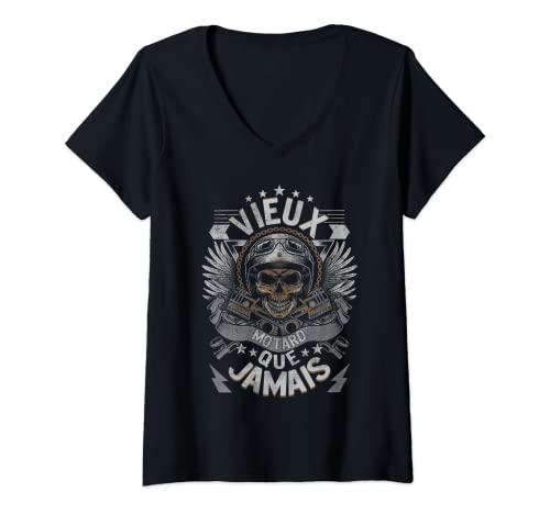 Femme Grandpère Vieux Motard Que Jamais Hommes Crane Tête de mort T-Shirt avec Col en V Cover