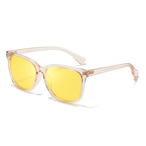 Image of Myiaur Women's Polarized Night Driving Glasses, Anti-Glare Yellow Lens | Nighttime Driving Glasses Boost Low Light Vision, UV400 Protection, Lightweight Frame For Night Driving, Rain & Fog