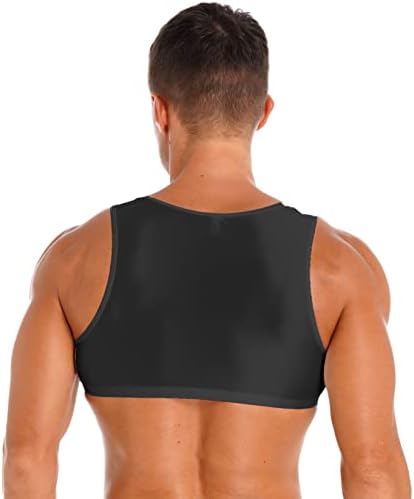 Lejafay Mens Sleeveless Y Back Muscle Half Crop Tank Top Tee T-Shirts Fitness Gym Sports Bra Vest Black Medium