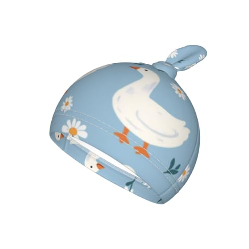 Image of Cute White Geese Swaddle Blanket with Beanie Hat Set - Soft Baby Receiving Blankets and Swaddle Blankets for Newborn Boys and Girls