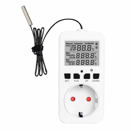 Offgridtec Temperaturregler für Steckdose, Digitalanzeige, Externer Sensor 50cm, Heiz- & Kühlmodi, Zeitschaltfunktion, Plug & Play, Präzise Temperaturkontrolle, Energieeffizient