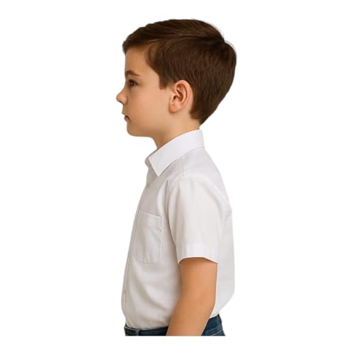 Image of HOUSE OF WHITE & BLACK | White School Uniform Shirt | Half Sleeve | Readymade Cotton Shirt for Boys & Girls