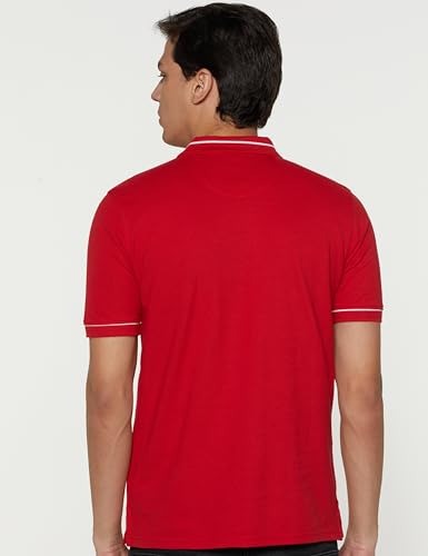 Image of Peter England Men's Regular Fit Insignia Half Sleeve Polo T-Shirt | Cotton Rich | Premium Pique Weave