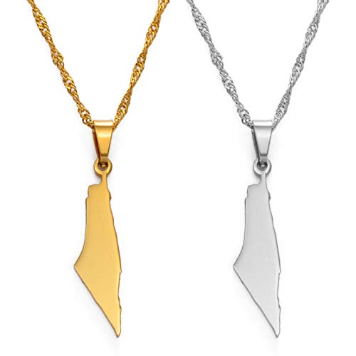 Unisex hängsmycken halsband, Israel Palestina karta flagga berlock hänge med kedja för kvinnor män, handgjord berlock talisman smycken tillbehör gåva-Jag älskar mitt land, silver, kedjelängd: 60 cm