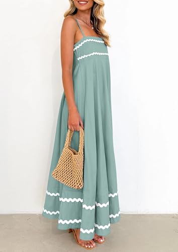 Image of PRETTYGARDEN Women's 2026 Summer Flowy Maxi Dress Casual Sleeveless Spaghetti Strap Ruffle Beach Long Dresses