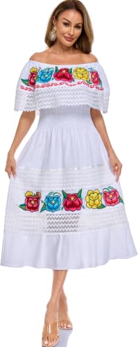 Image of YZXDORWJ Women Embroidered Mexican Peasant Casual Sexy Lace Off-Shoulder Long Dress