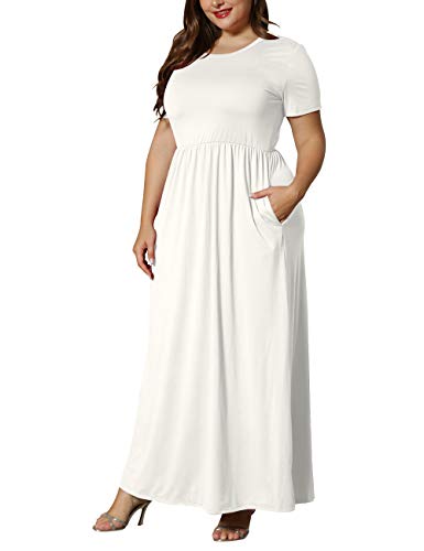 Image of KARALIN Women Plus Size Maxi Dress Short Sleeve Round Neck Loose Fit A-Line | Plus Size Long Dress,Summer Casual Maxi Dresses,Short Sleeve,Side Pockets,Round Neck,Elastic Waist,14 Plus - 26 Plus