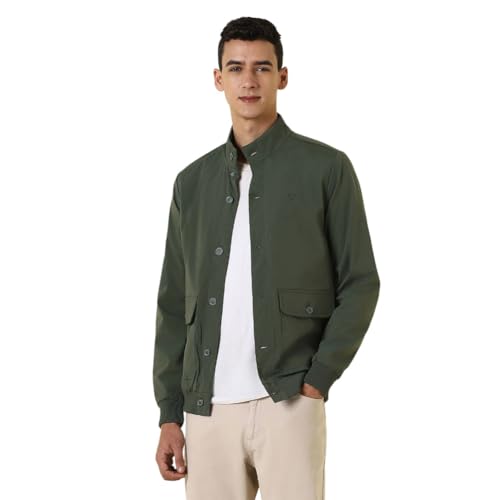 Image of Allen Solly Men's Regular Fit Solid High Neck Bomber Jacket
