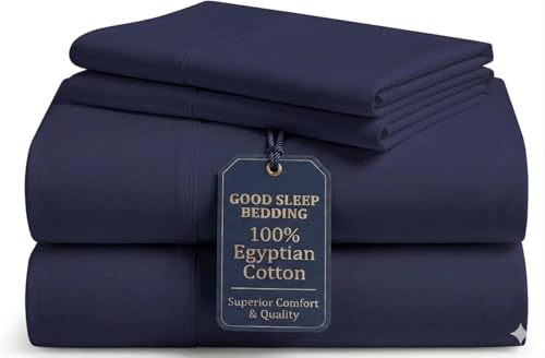 Image of Good Sleep Bedding California King Sheets, 4 Piece, 100% Egyptian Cotton Cal King Sheets, Sateen Weave Bed Sheets, Ultra-Soft, 16 inch California King Sheet Sets Deep Pocket - Navy Blue