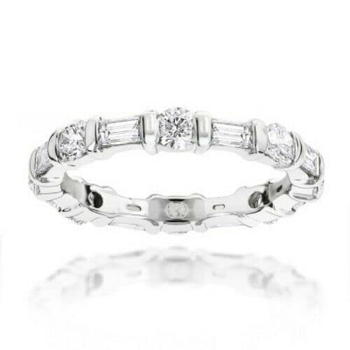 BeBold 2Ct Baguette Round Cut Moissanite Thin Eternity Wedding Band White Gold Plated Stylish2