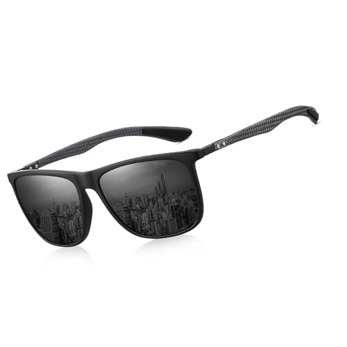 HAOLOTA Polarized Sunglasses for Men Carbon Fiber&TR90 Frame, Ultralight Square Sun Glasses UV400 Protection for Driving Mat Black Frame Grey Lens Multicolor
