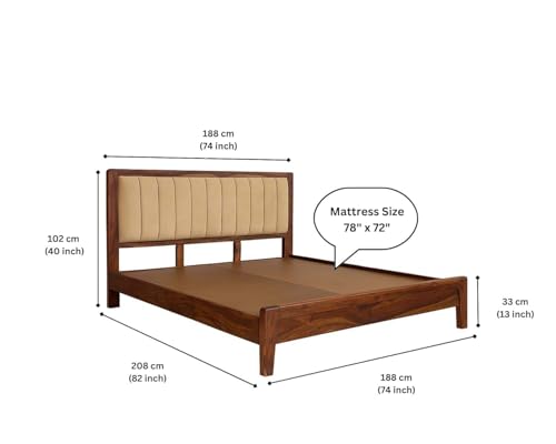 Image of Sheesham Wood Modern Platform Bed with Upholstered Head Board, Solid Wood in Natural Finish, Modern Design | King Size - (78 inchx72 inch) | Without Mattress & Side Tables | Low Highted