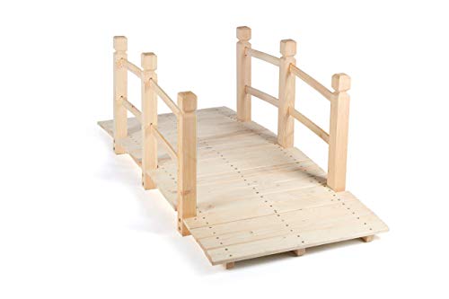 HYNAWIN Garden Bridge,Wood Arc Bridge with Rails for outside-5FT Length(Natural),Classic Decoration for Landscaping,Backyard Creek Pond or Farm