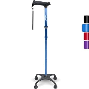 Rehand Wandelstok met vier voeten, met ergonomische handgreep en sierlijke 4-tanden-basis, verstelbare wandelstokken voor rechts- of linkshandigen, mannen, vrouwen en senioren