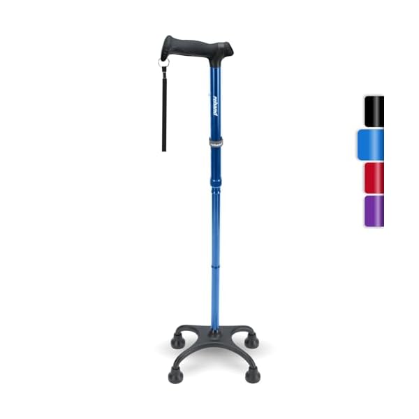 Rehand Wandelstok met vier voeten, met ergonomische handgreep en sierlijke 4-tanden-basis, verstelbare wandelstokken voor rechts- of linkshandigen, mannen, vrouwen en senioren