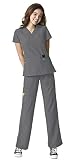 WonderWink Four-Stretch Women's Medical Uniforms Scrub Set Bundle- 6214 Sporty V-Neck Top & 5214 Ela