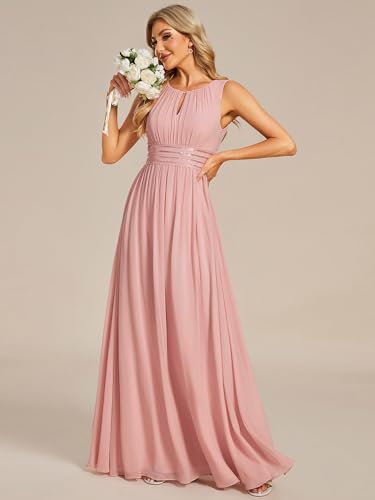 Image of Ever-Pretty Women's Chiffon Sleeveles Summer Formal Wedding Guest Dresses Ruched A Line Hollow Out Crew Neck Bridesmaid Dress