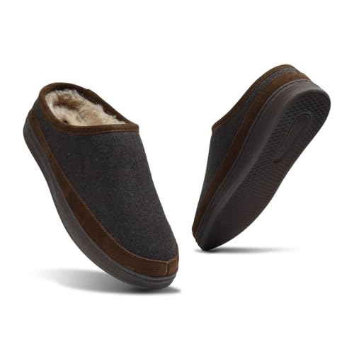Image of Cole Haan Men’s Indoor-Outdoor Clogs - Soft Slip-On Slippers, Cushioned Insole, Wool Upper, Durable No-Slip Sole Comfortable Fit, Chocolate Brown, Medium