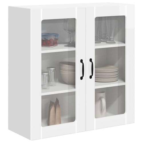 Image of KKgypkn Engineered Wood Dishwasher Panel, Lucca High Gloss White Engineered Wood Oven and Microwave Storage Cabinet and Compact Oven Housing Unit with Adjustable Feet for Kitchen Cabinet