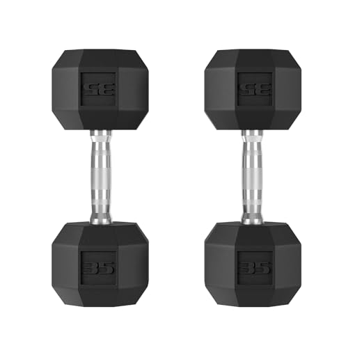 GarveeLife 35 Lbs PVC Encased HEX Dumbbell Set of 2, Exercises & Fitness Free Weights Dumbbells Set for Women & Men, Hand Weight for Strength Training, Black