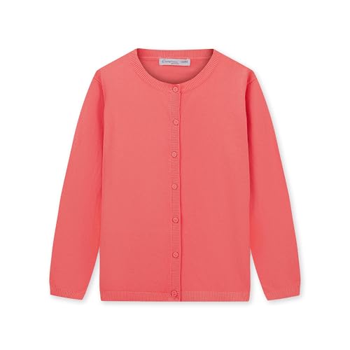 CUNYI Girl's Crewneck Lightweight Button-up Cardigan Cotton Knit Sweater Casual Cute Outerwear, Peachy, 120