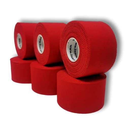 LisaCare Sport Tape, 6 Rolls 3.8 cm Wide, Red Sports Tapes, Football Tape, Athletic Tape, Strong Hold & Easy to Tear