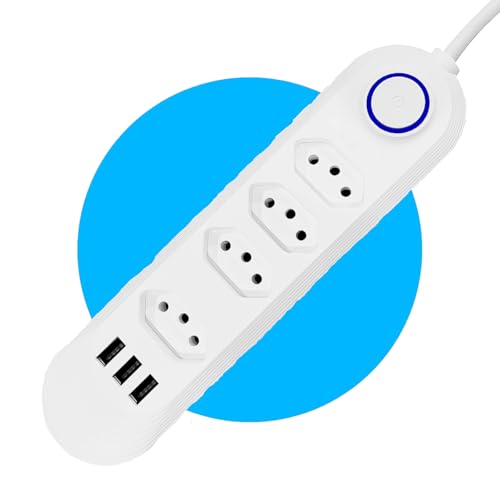 Filtro de Linha Extensão Tomada Cabo 2 Metros Régua Energia Elétrica 4 Tomadas 3 USB 110-220V Potênc