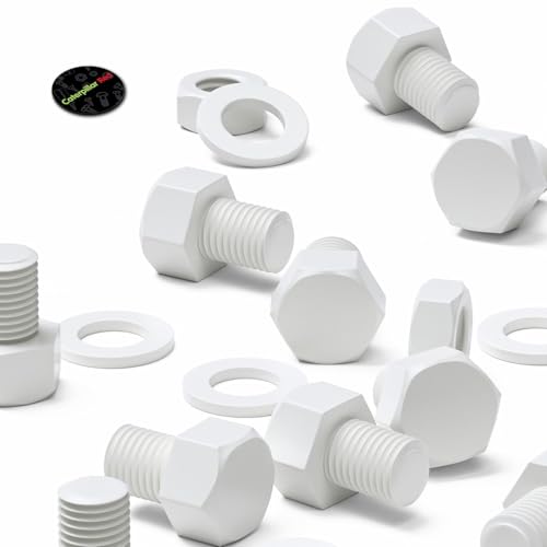Image of 10x White PP Hex Head M16 x 20 mm Plastic Bolts, Nuts & Washers (5 /8 x 25 /32 in)
