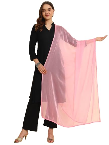 Image of Soft Colors Women's Chiffon Dupatta with Stylish Lace Border