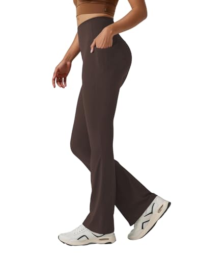 TOPYOGAS Womens Bootcut Yoga Pants High Waist Tummy Control Flare Leggings Workout Bottoms with Pockets Brown